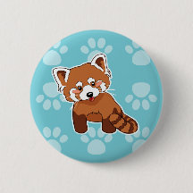 Cute Red Panda on Blue Paw Prints Pattern