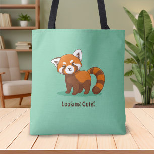 Cute Red Panda on Green Tote Bag