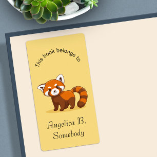 Cute Red Panda on Yellow Bookplate