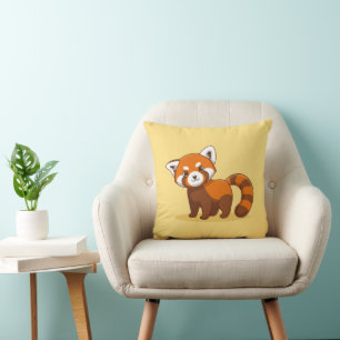 Cute Red Panda on Yellow Cushion