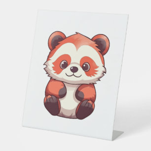 Cute Red Panda Pedestal Sign