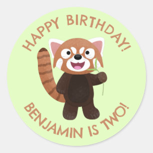 Cute red panda personalised cartoon birthday classic round sticker