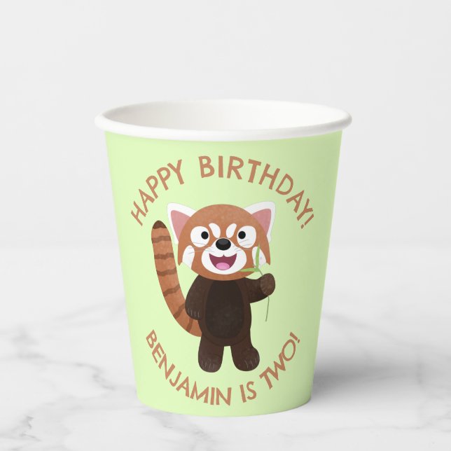 Cute red panda personalised cartoon birthday paper cups (Front)