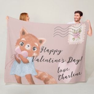 Cute Red Panda Postal Letter Valentine's Day Fleece Blanket