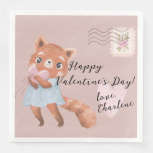 Cute Red Panda Postal Letter Valentine's Day Napkin