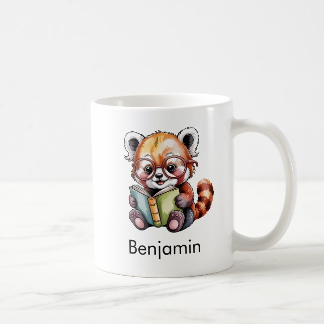 Cute Red Panda Reading a Book Custom Coffee Mug (Right)