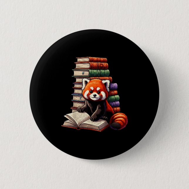 Cute Red Panda Reading Book Animal Bookworm  6 Cm Round Badge (Front)