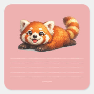Cute Red Panda Relaxing Kawaii Animal Design Square Sticker
