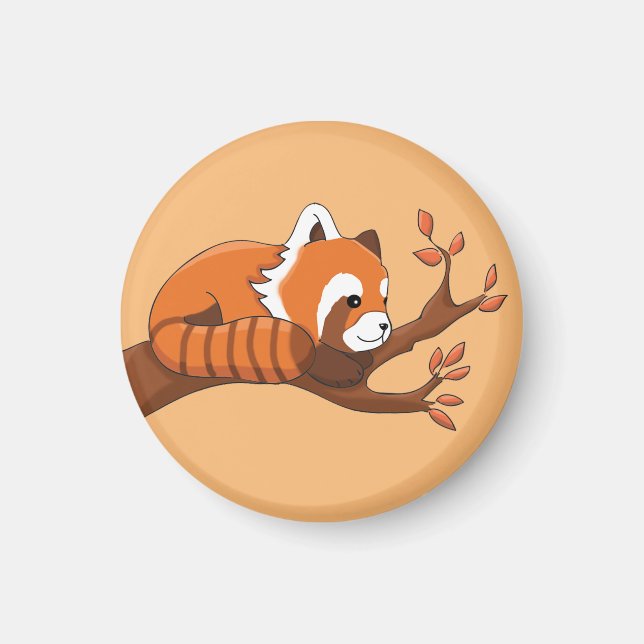 Cute Red Panda Resting in Tree Keychain Magnet (Front)