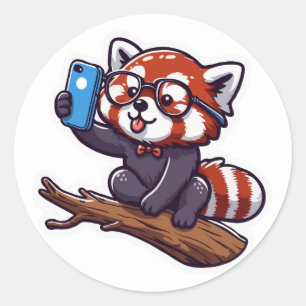 Cute Red Panda Selfie Illustration Classic Round Sticker