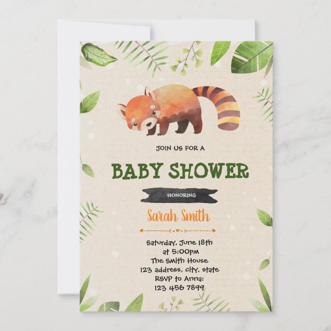 Cute red panda shower party invitation (Front)