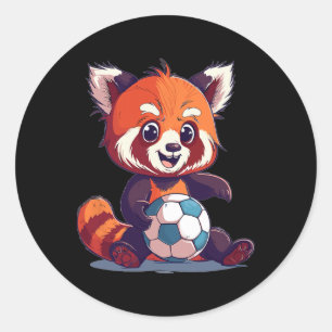 Cute Red Panda Soccer Classic Round Sticker
