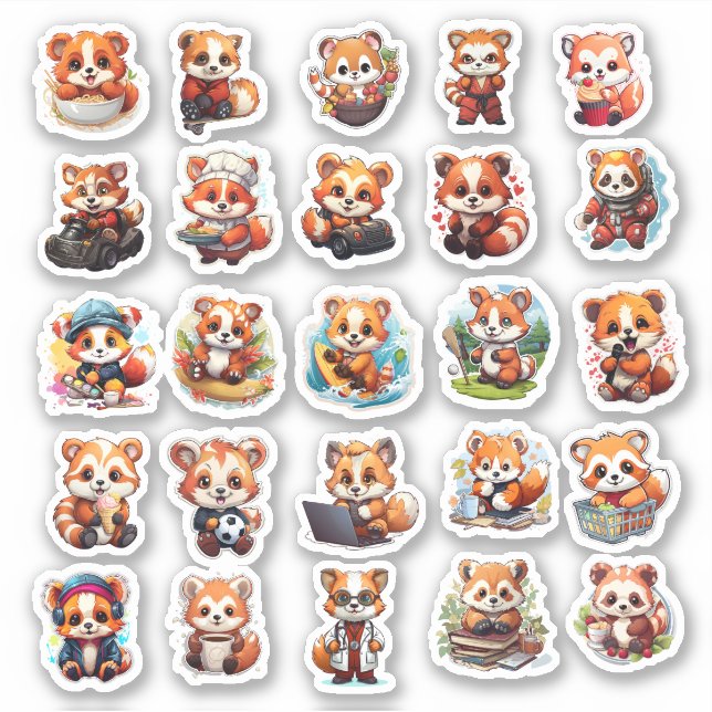 Cute Red Panda stickers, value pack  25 Stickers (Front)