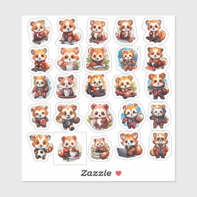 Cute Red Panda stickers, value pack  25 Stickers (Sheet)