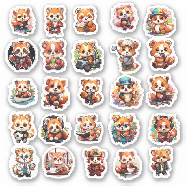 Cute Red Panda stickers, value pack  25 Stickers (Front)