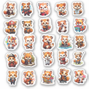 Cute Red Panda stickers, value pack  25 Stickers