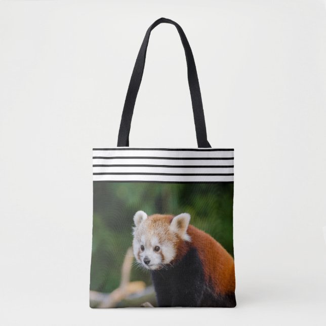 Cute Red Panda Striped Tote Bag (Front)