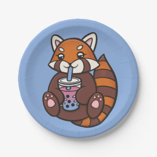 Cute Red Panda with Bubble Tea Paper Plates