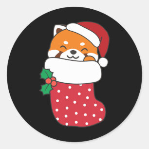 Cute Red Pandas In Christmas Stockings For Christm Classic Round Sticker