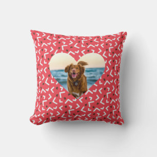 Cute Red Patterned Dog Photo Custom Cushion