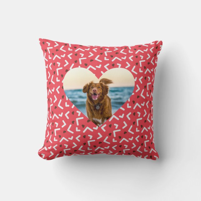 Cute Red Patterned Dog Photo Custom Cushion (Front)