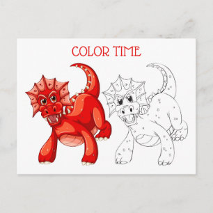 Cute Red Peach Orange Dragon Colouring Activity Postcard