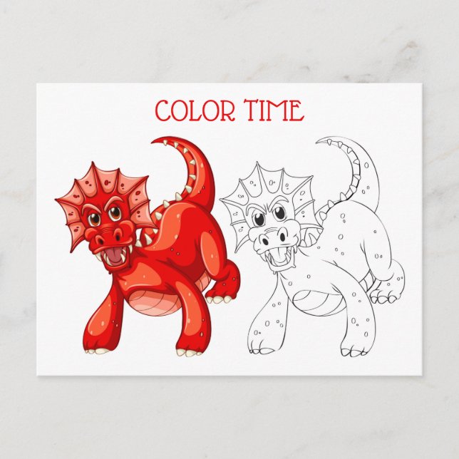Cute Red Peach Orange Dragon Colouring Activity Postcard (Front)