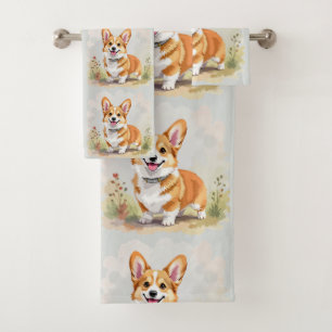 Cute Red Pembroke Welsh Corgi Dog Bath Towel Set