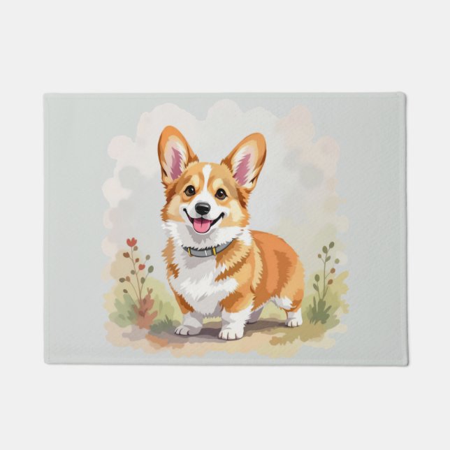 Cute Red Pembroke Welsh Corgi Dog Doormat (Front)