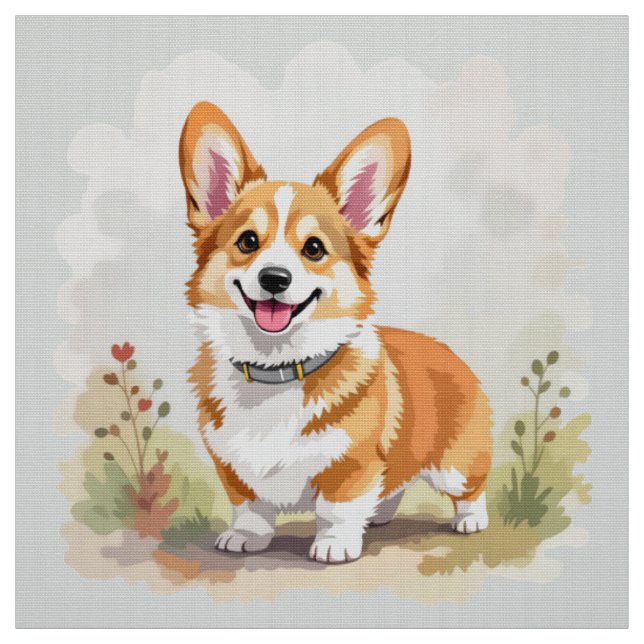 Cute Red Pembroke Welsh Corgi Dog Fabric (Swatch)