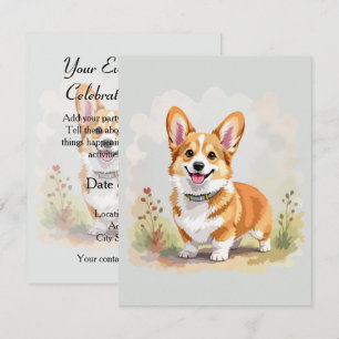 Cute Red Pembroke Welsh Corgi Dog Invitation