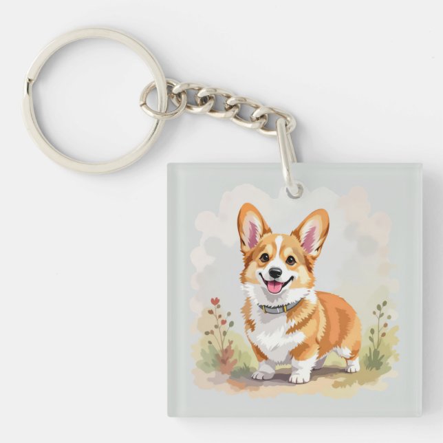 Cute Red Pembroke Welsh Corgi Dog Key Ring (Front)