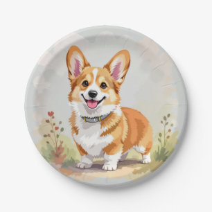 Cute Red Pembroke Welsh Corgi Dog Paper Plate