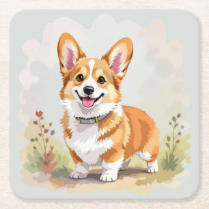 Cute Red Pembroke Welsh Corgi Dog Square Paper Coaster