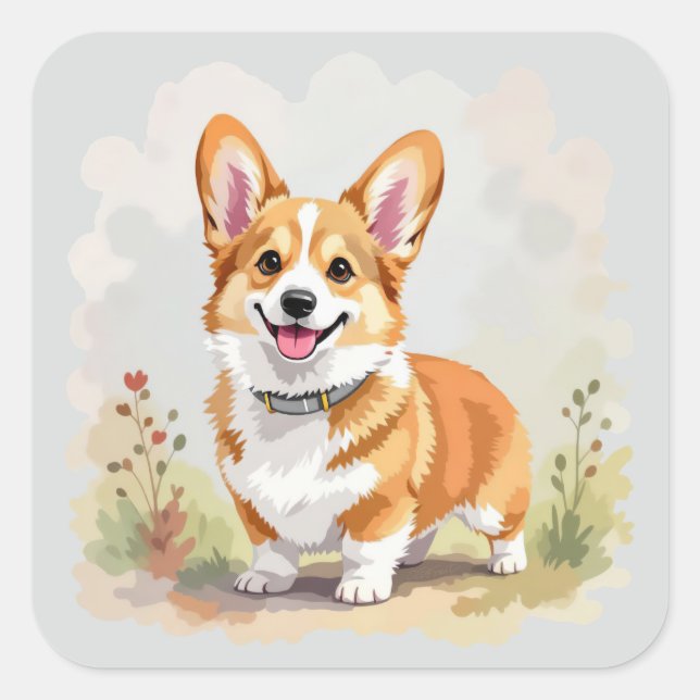 Cute Red Pembroke Welsh Corgi Dog Square Sticker (Front)