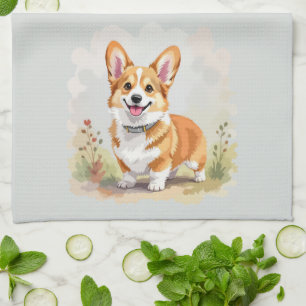 Cute Red Pembroke Welsh Corgi Dog Tea Towel