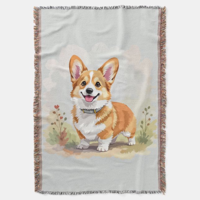 Cute Red Pembroke Welsh Corgi Dog Throw Blanket (Front Vertical)