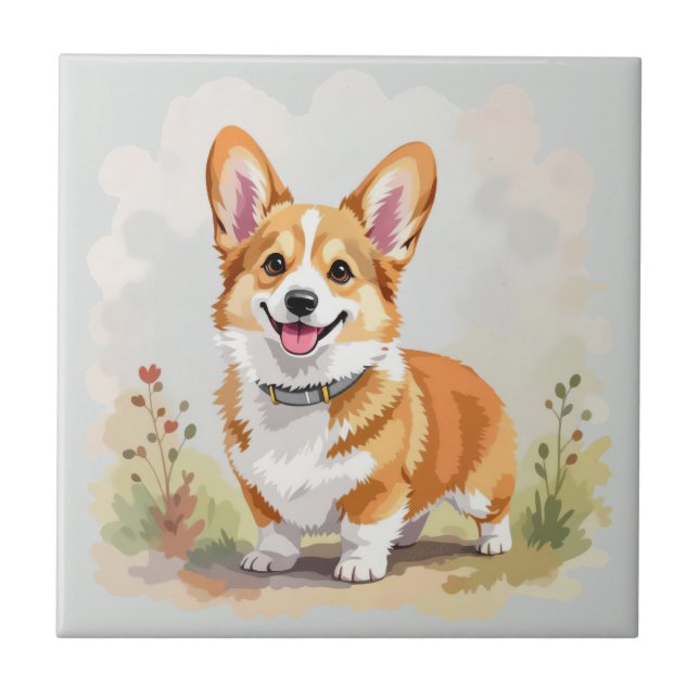 Cute Red Pembroke Welsh Corgi Dog Tile (Front)