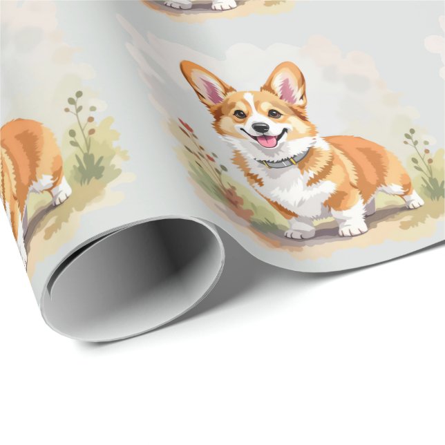 Cute Red Pembroke Welsh Corgi Dog Wrapping Paper (Roll Corner)