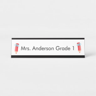 Cute Red Pencils Personalise Desk Name Plate