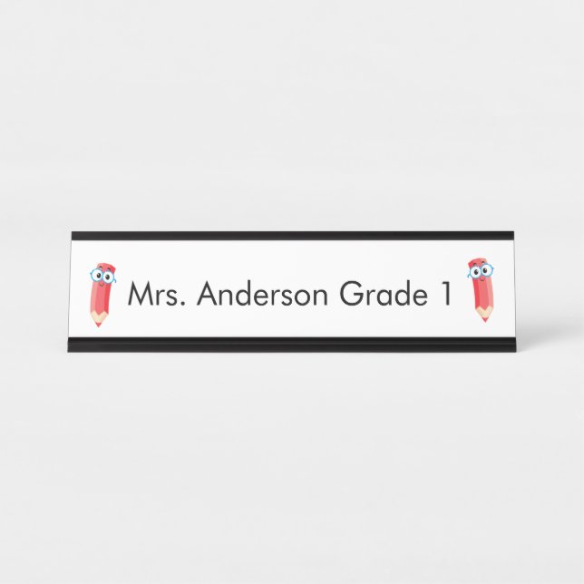 Cute Red Pencils Personalise Desk Name Plate (Front)