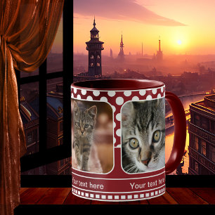Cute Red Personalized Cat Photo Mug