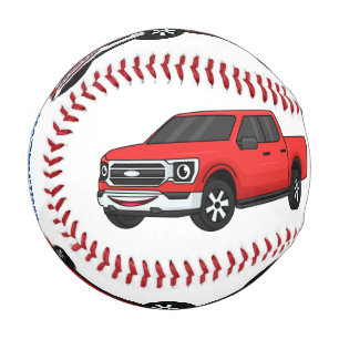 Cute red pickup truck cartoon illustration baseball