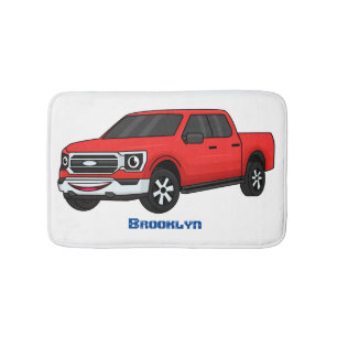 Cute red pickup truck cartoon illustration bath mat