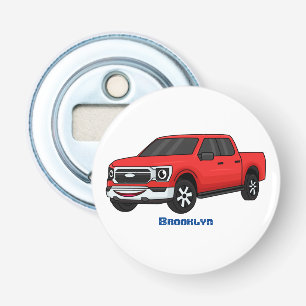 Cute red pickup truck cartoon illustration bottle opener