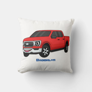 Cute red pickup truck cartoon illustration  cushion