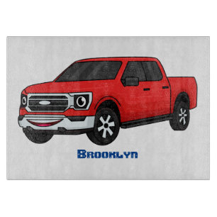 Cute red pickup truck cartoon illustration cutting board