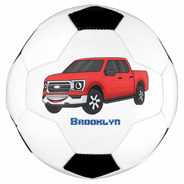 Cute red pickup truck cartoon illustration football (Front)