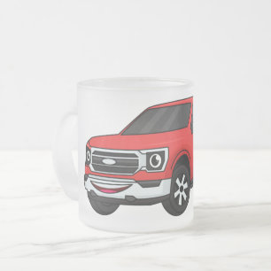 Cute red pickup truck cartoon illustration frosted glass coffee mug