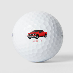 Cute red pickup truck cartoon illustration golf balls
